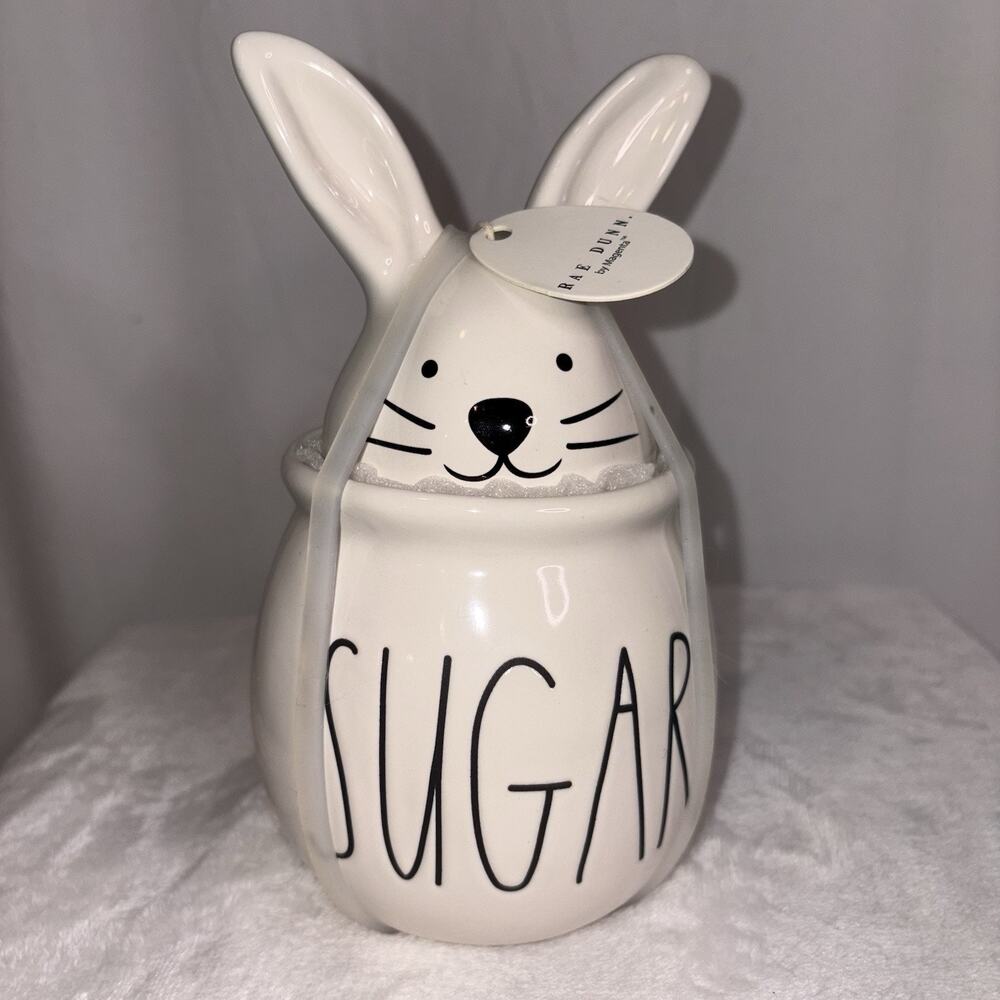Rae Dunn Bunny Sugar Jar 7” tall Easter Rabbit Decor NWT